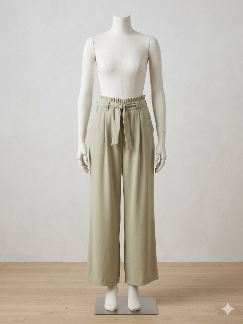 Nicole Miller Sage Green Wide-Leg Tie-Waist Pants
